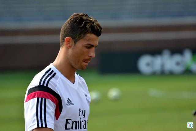Cristiano Ronaldo during a practice session for a friendly match between Manchester United - Real Madrid in 2014.