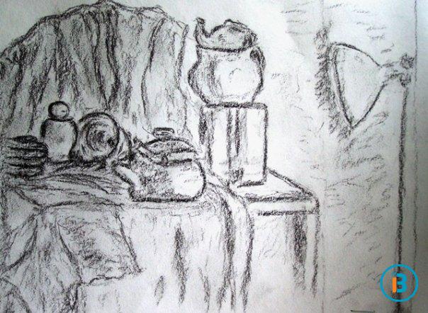 A kitchen area setting.